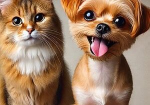 A Cute, Fluffy Cat With A Golden-Brown Coat Sits Calmly Next To An Energetic Small Dog With Short Fur, Its Tongue Playfully Sticking Out. Both Pets Look Healthy And Happy, Reflecting The Benefits Of Using Dentamax, South Africa'S Market Leading Proden Plaqueoff Alternative Dental Powder For Cats And Dogs To Maintain Their Oral Hygiene And Reduce Plaque And Tartar Buildup.